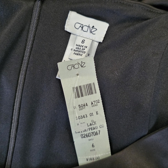 NWT Cache Satin Elegant Black Puff Sleeve Midi Dress Size 6 - Picture 9 of 10